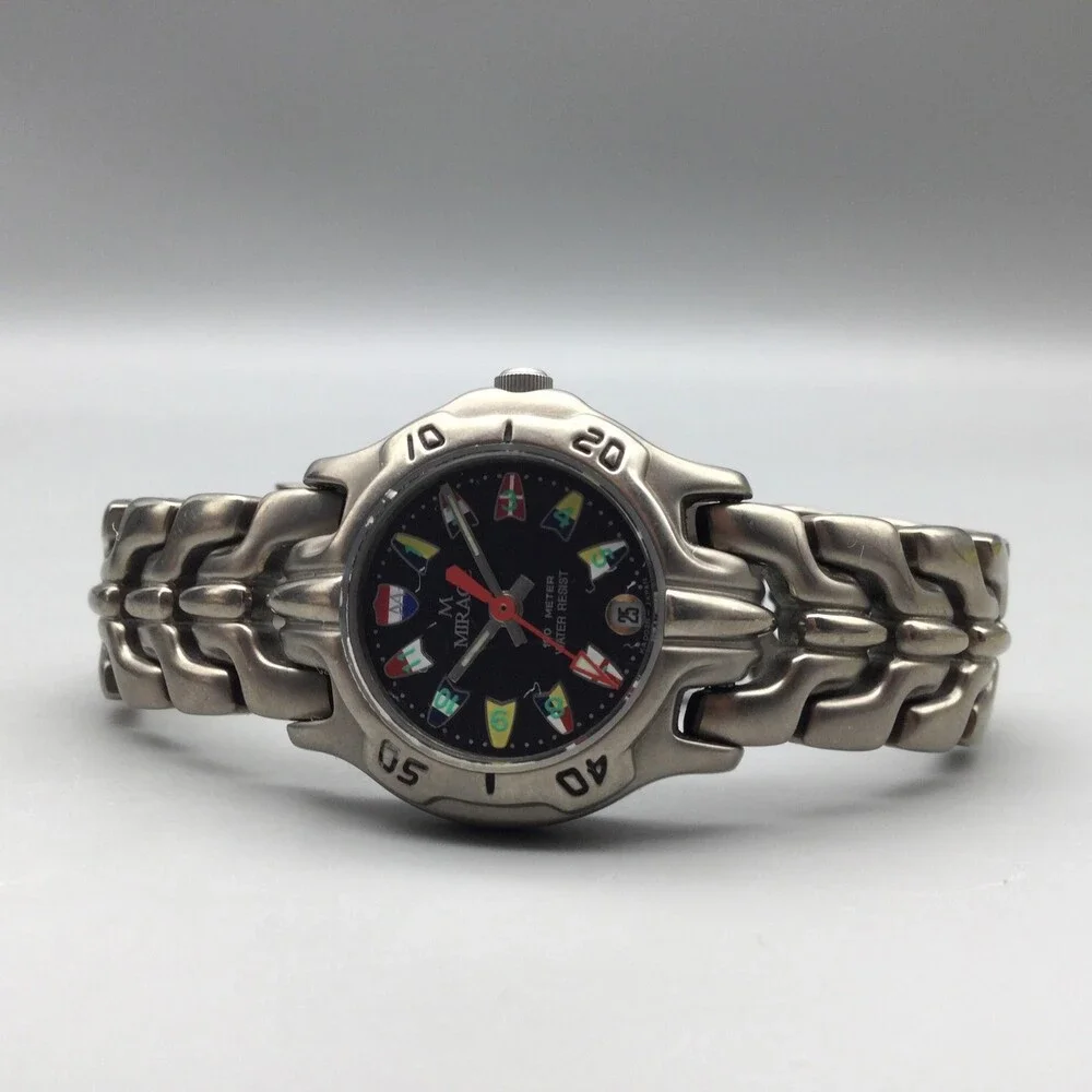 Mirage Womens Watch 25mm Black Flag Dial Diver Stainless Date New Battery 5.5